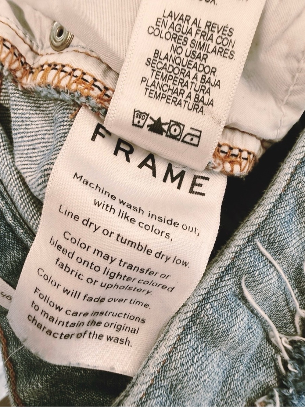 FRAME Le High Straight Tie Waist Jeans Frayed Hem Faded Blue Wash, Size 25 - Picture 11 of 12